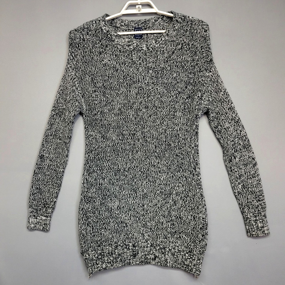 Gap‎ Sweater Dress Womens L Black White Knit Marled Side Zipper Long Sleeves